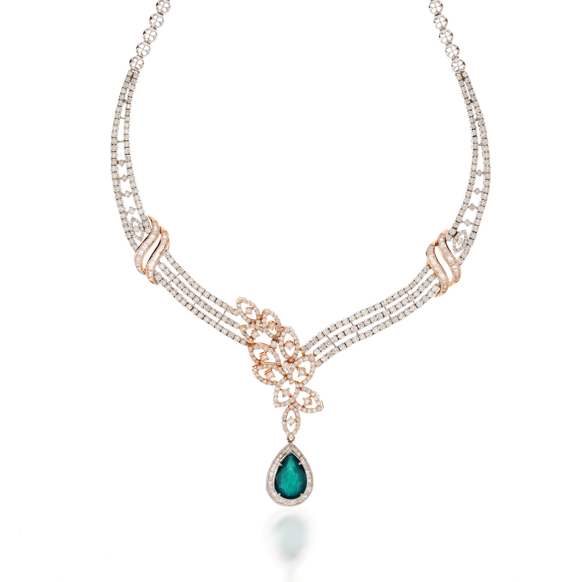 Dual Tone Floral Diamond Necklace Set – Khanna Jewellers