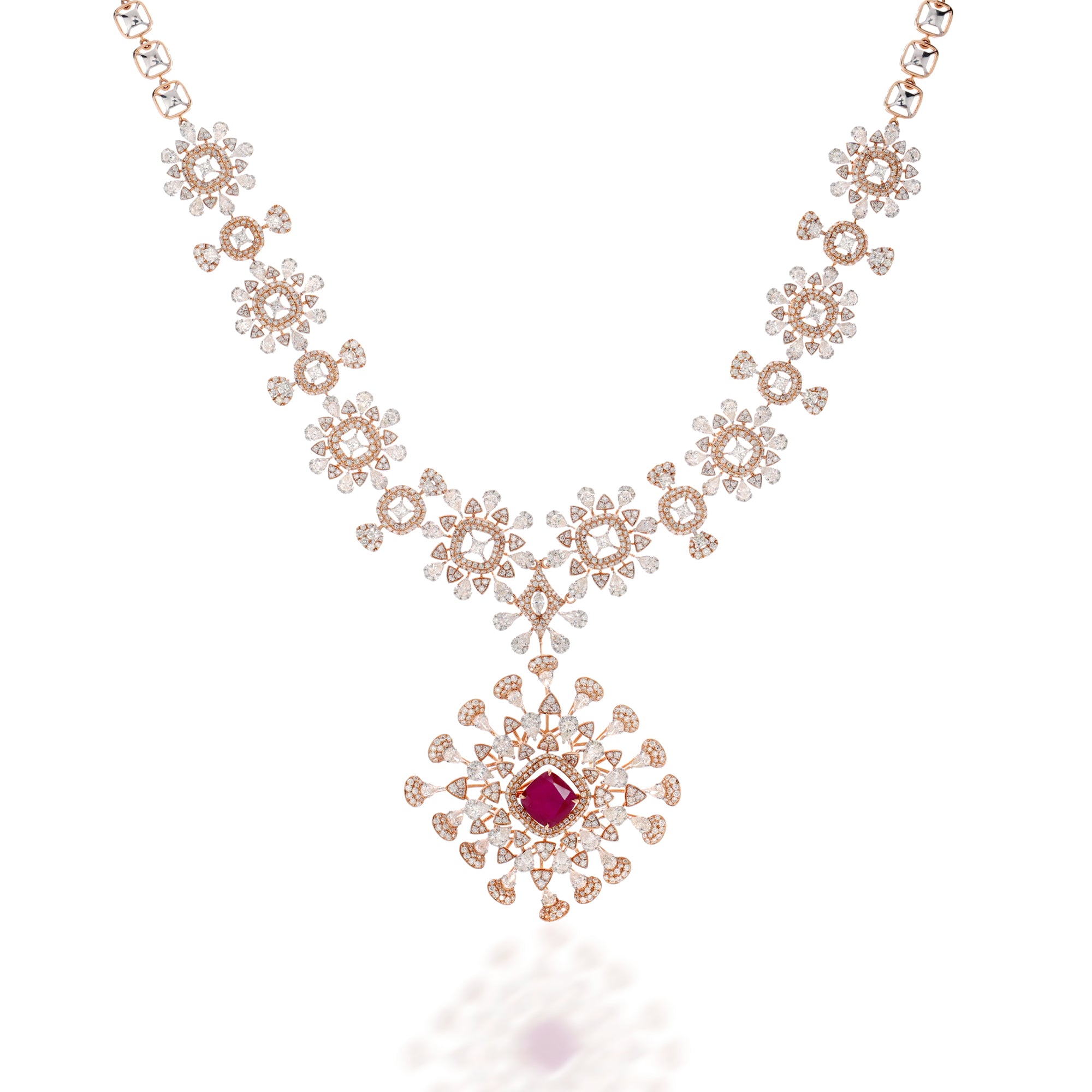 Floral Ruby and Diamond Necklace Set – Khanna Jewellers