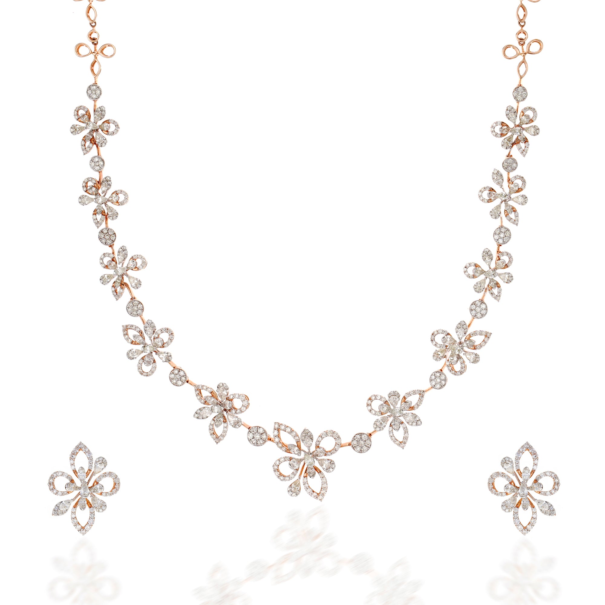 Mesmerising Floral Diamond Necklace Set – Khanna Jewellers